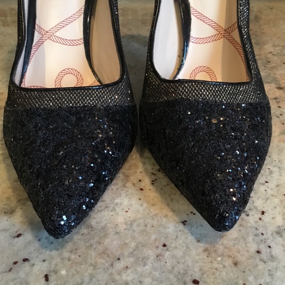 Lucy Choi London Black Glitter Cut Out Heels
